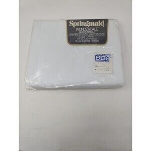Springmaid Wondercale  Percale Double Size Flat Sheet NOS White 81 X 104 No IRON